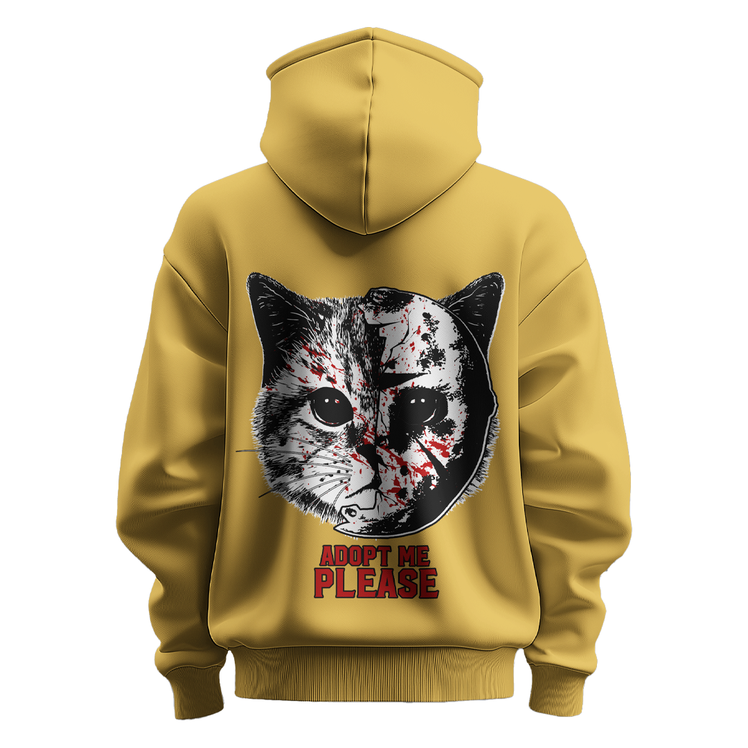 BULL CLOTHING "Adopt Me, Please" Hoodie - Featuring a Bold Cat Design with 60% Cotton / 40% Polyester | 280 GSM Fleece for Ultimate Softness and Comfort