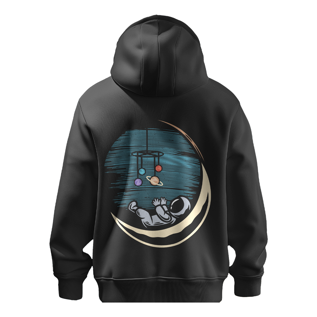 BULL CLOTHING Astronaut Baby Moon Graphic Hoodie | 60% Cotton 40% Poly | 280 GSM | Unisex Casual Sweatshirt | Trendy Space Print Winter Hoodie
