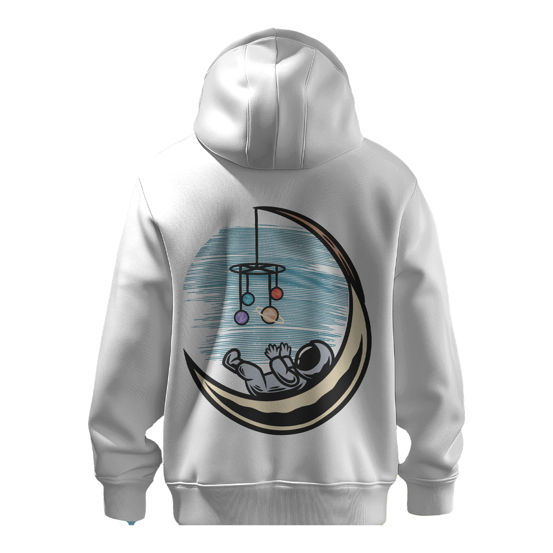 BULL CLOTHING Astronaut Baby Moon Graphic Hoodie | 60% Cotton 40% Poly | 280 GSM | Unisex Casual Sweatshirt | Trendy Space Print Winter Hoodie