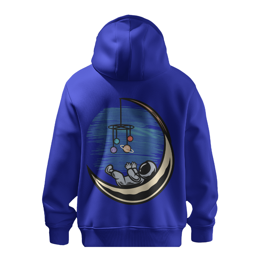BULL CLOTHING Astronaut Baby Moon Graphic Hoodie | 60% Cotton 40% Poly | 280 GSM | Unisex Casual Sweatshirt | Trendy Space Print Winter Hoodie