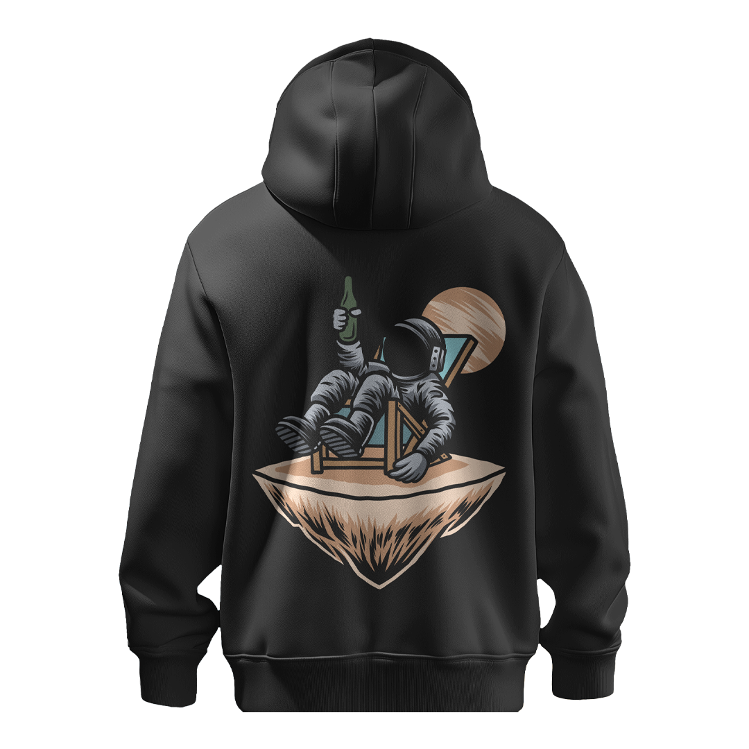 BULL CLOTHING Astronaut Chilling Graphic Hoodie | 60% Cotton 40% Poly | 280 GSM | Unisex Casual Sweatshirt | Trendy Space Print Winter Hoodie