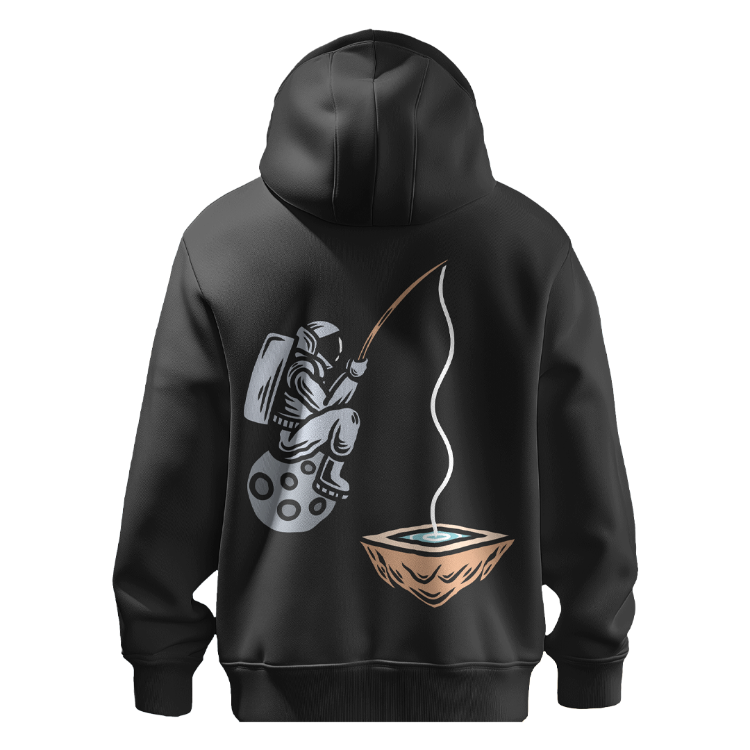 BULL CLOTHING Astronaut Fishing Graphic Hoodie | Cozy Pullover with Hood | 60% Cotton 40% Polyester Blend | Premium 280 GSM|Stylish, Durable, and Comfortable Sweatshirt for Men