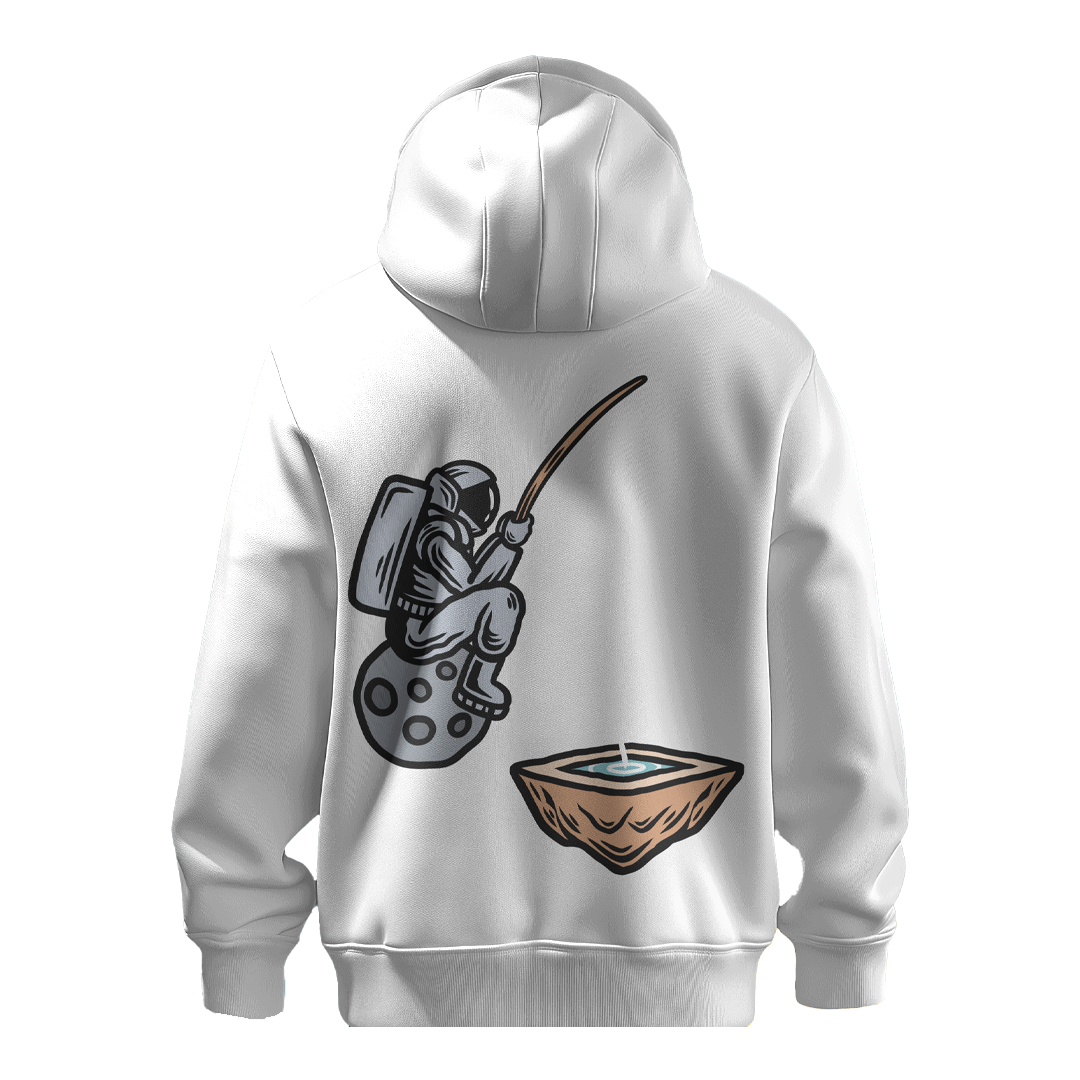 BULL CLOTHING Astronaut Fishing Graphic Hoodie | Cozy Pullover with Hood | 60% Cotton 40% Polyester Blend | Premium 280 GSM|Stylish, Durable, and Comfortable Sweatshirt for Men