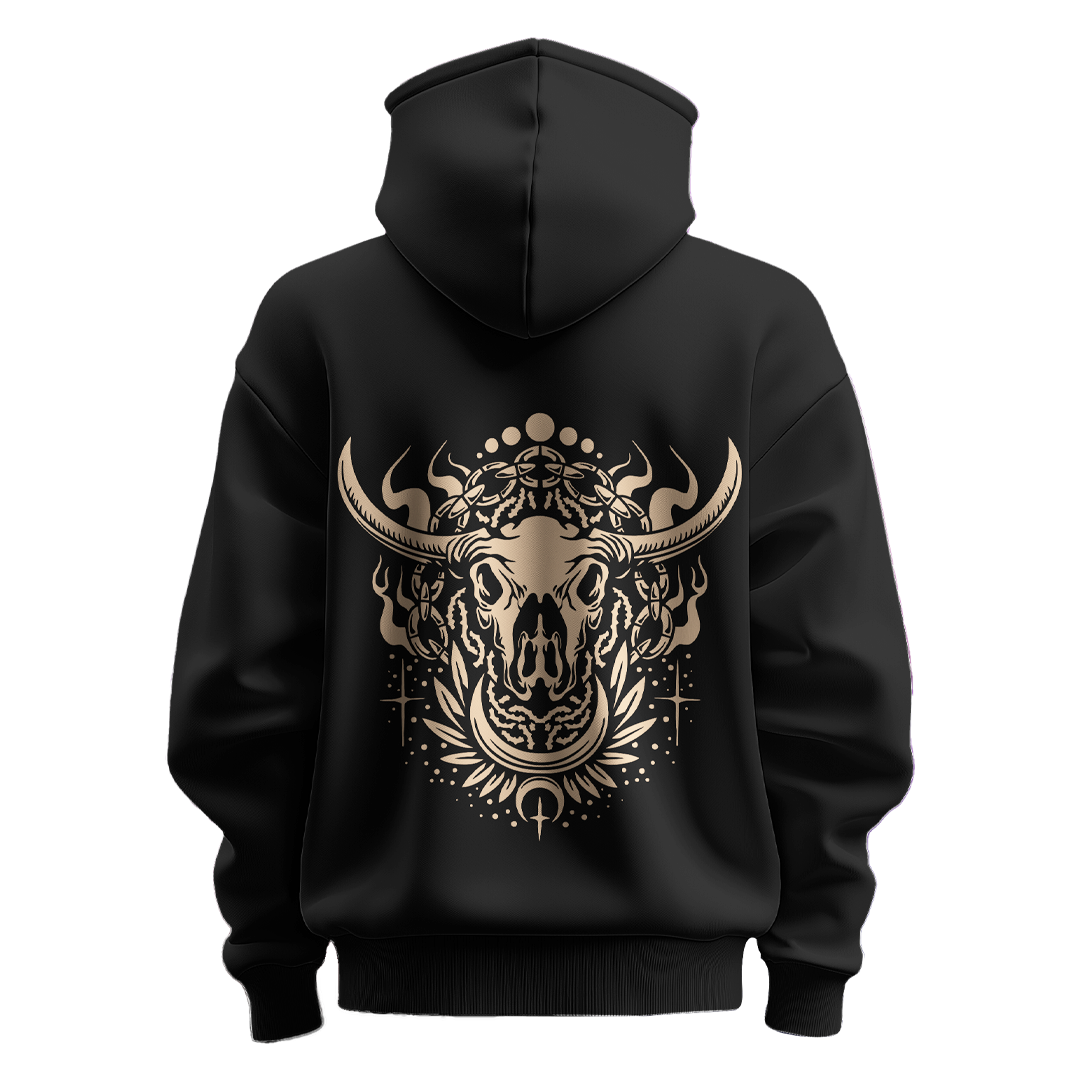 BULL CLOTHING Men's Bull Skull Graphic Hoodie | 60% Cotton, 40% Polyester Blend | 280 GSM for Ultimate Comfort and Durability