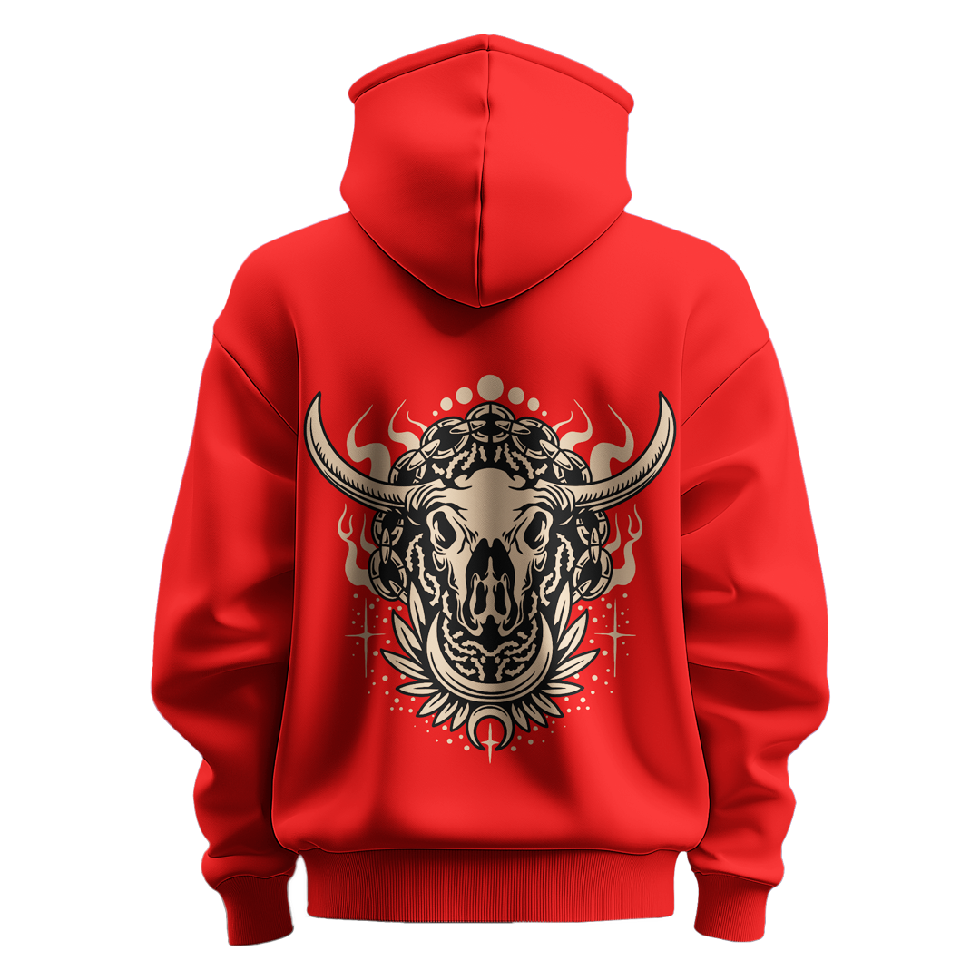 BULL CLOTHING Men's Bull Skull Graphic Hoodie | 60% Cotton, 40% Polyester Blend | 280 GSM for Ultimate Comfort and Durability