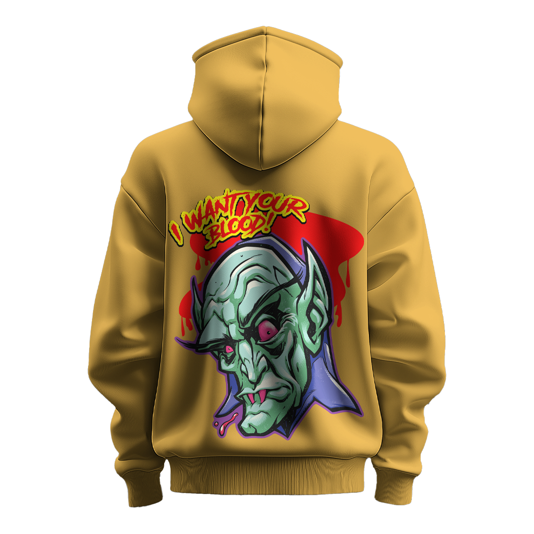 BULL CLOTHING Men's "I WANT YOUR BLOOD!" Graphic Hoodie | Horror-Inspired Design | Made from 60% Cotton 40% Polyester Blend | Premium 280 GSM | Perfect for Comfort and Style