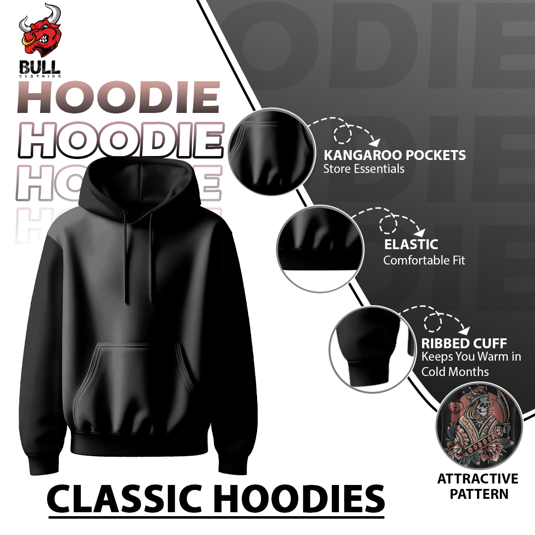 BULL CLOTHING Men's Dark Blue Hoodie | Skull King Printed Design |60% Cotton 40% Poly | 280 GSM Fleece