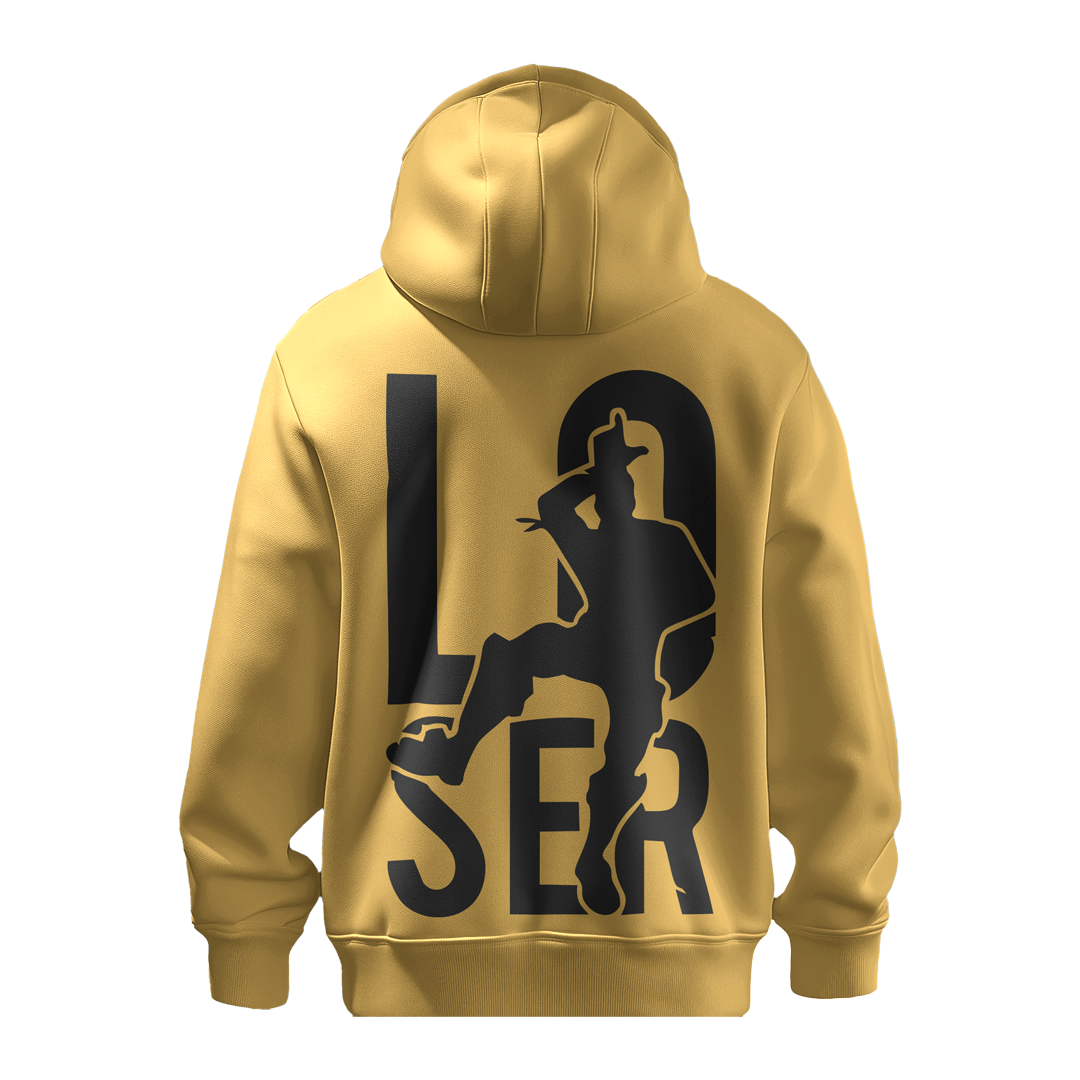 BULL CLOTHING Modern Mustard Yellow Hoodie for Men | LOSER Graphic Hoodie Print | Trendy and Comfortable for Casual Outfits | Ideal for Casual and Streetwear Looks