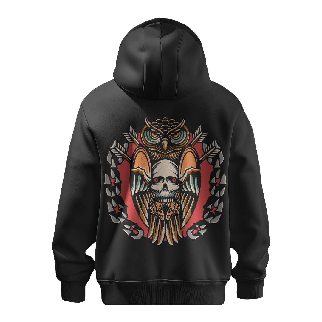 BULL CLOTHING Unique Designer Owl Skull Pullover White Hoodie | Statement-Making Streetwear, Superior Comfort, Stylish Fit, Ideal for Fashion-Forward Men