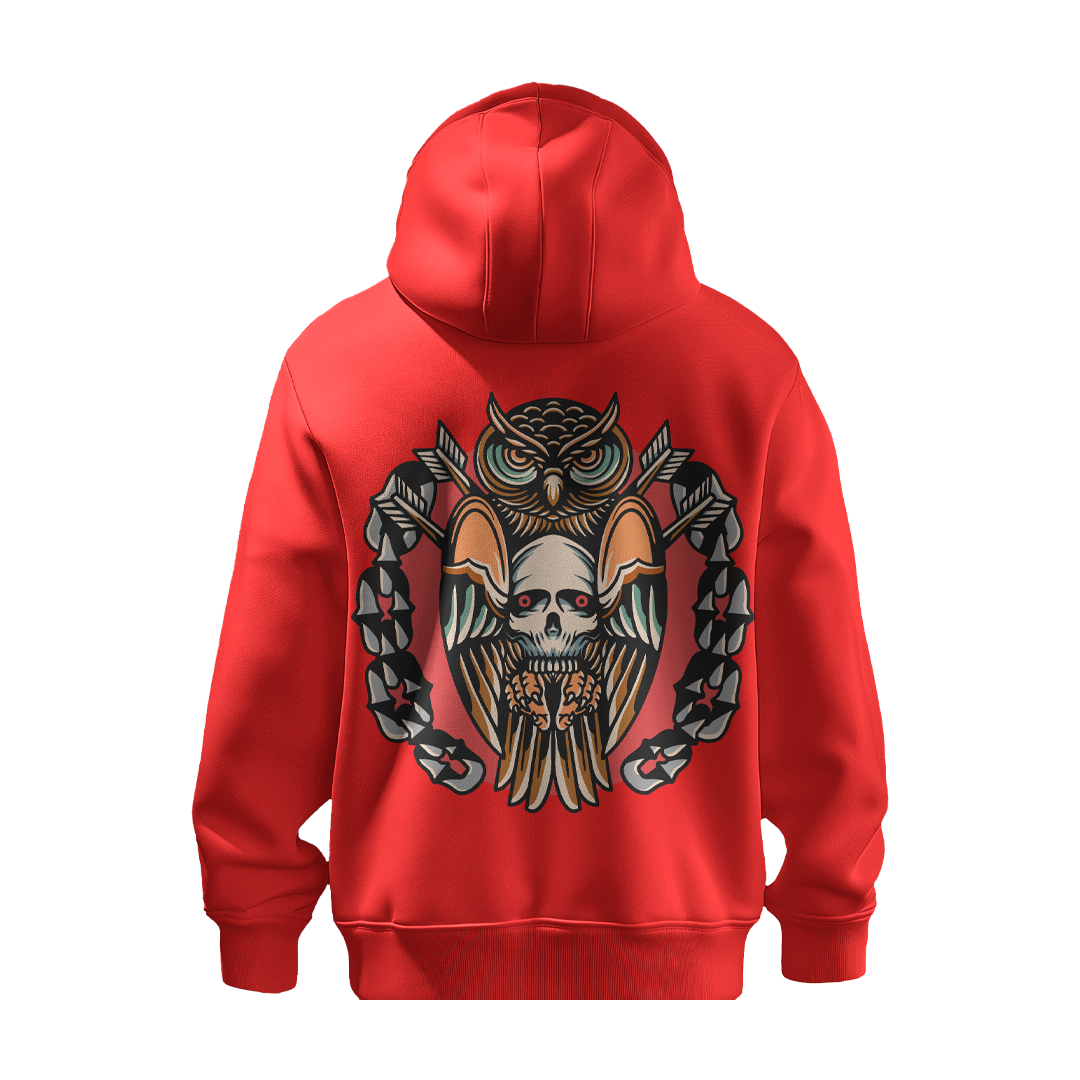 BULL CLOTHING Unique Designer Owl Skull Pullover White Hoodie | Statement-Making Streetwear, Superior Comfort, Stylish Fit, Ideal for Fashion-Forward Men