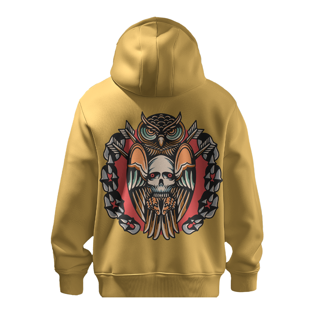 BULL CLOTHING Unique Designer Owl Skull Pullover White Hoodie | Statement-Making Streetwear, Superior Comfort, Stylish Fit, Ideal for Fashion-Forward Men
