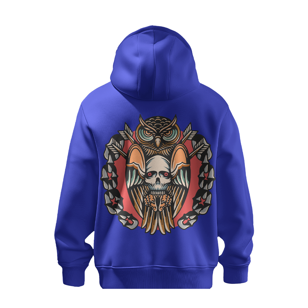 BULL CLOTHING Unique Designer Owl Skull Pullover White Hoodie | Statement-Making Streetwear, Superior Comfort, Stylish Fit, Ideal for Fashion-Forward Men