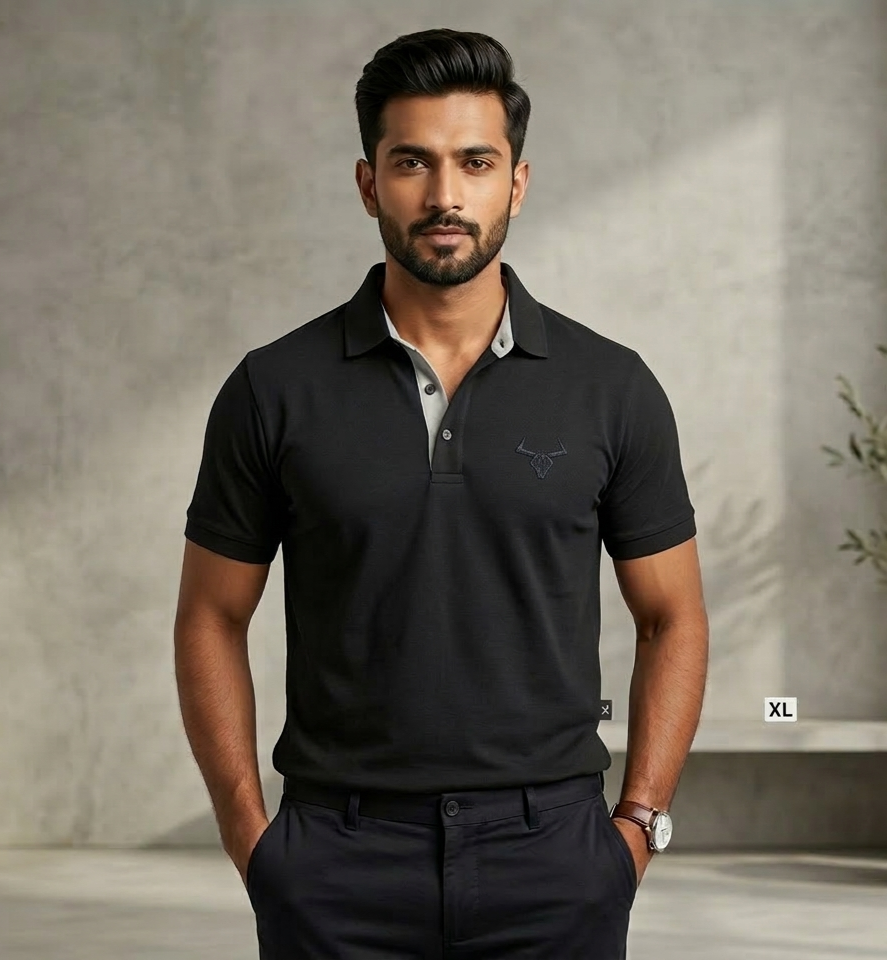 BULL CLOTHING Men's PC Matty Rich Textured Polo T-Shirt | Half Sleeve Regular Fit Casual Polo Tshirt