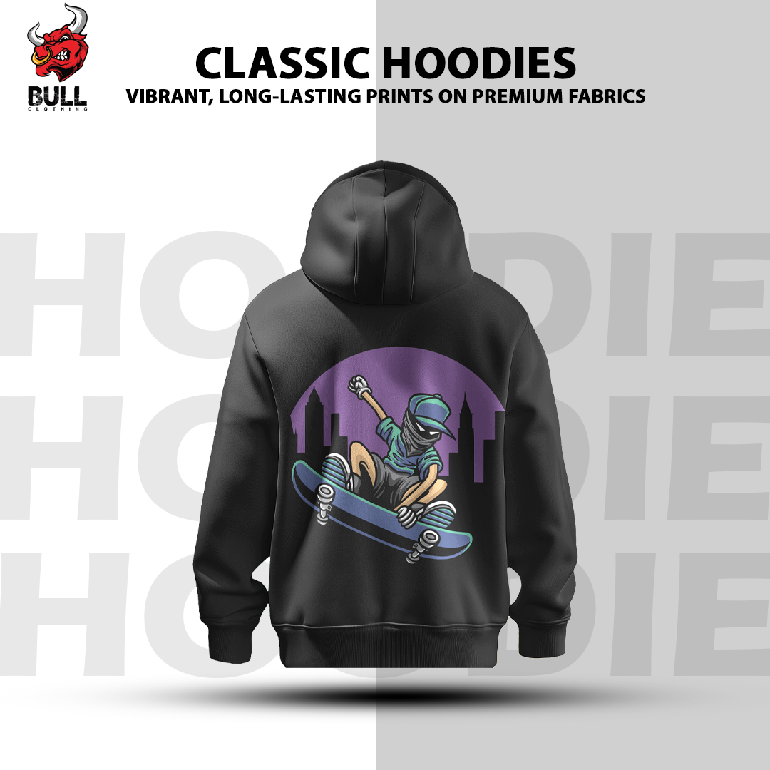 BULL CLOTHING Mens Shredder Skateboarder Printed Hoodie | Casual Pullover Sweatshirt for Boys, 60% Cotton 40% Polyester | 280 GSM Fleece, Perfect for Skateboard Lovers and Street Fashion