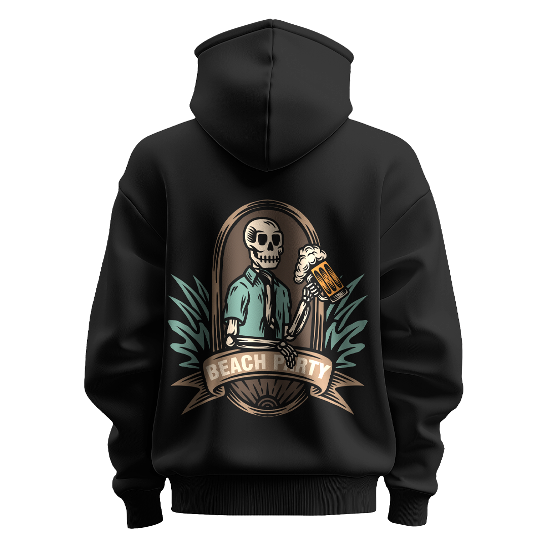 BULL  CLOTHING Premium Unique Skeleton Beach Party Graphic Hoodie | 60% Cotton, 40% Polyester Blend | 280 GSM Fleece for Ultimate Comfort & Durability