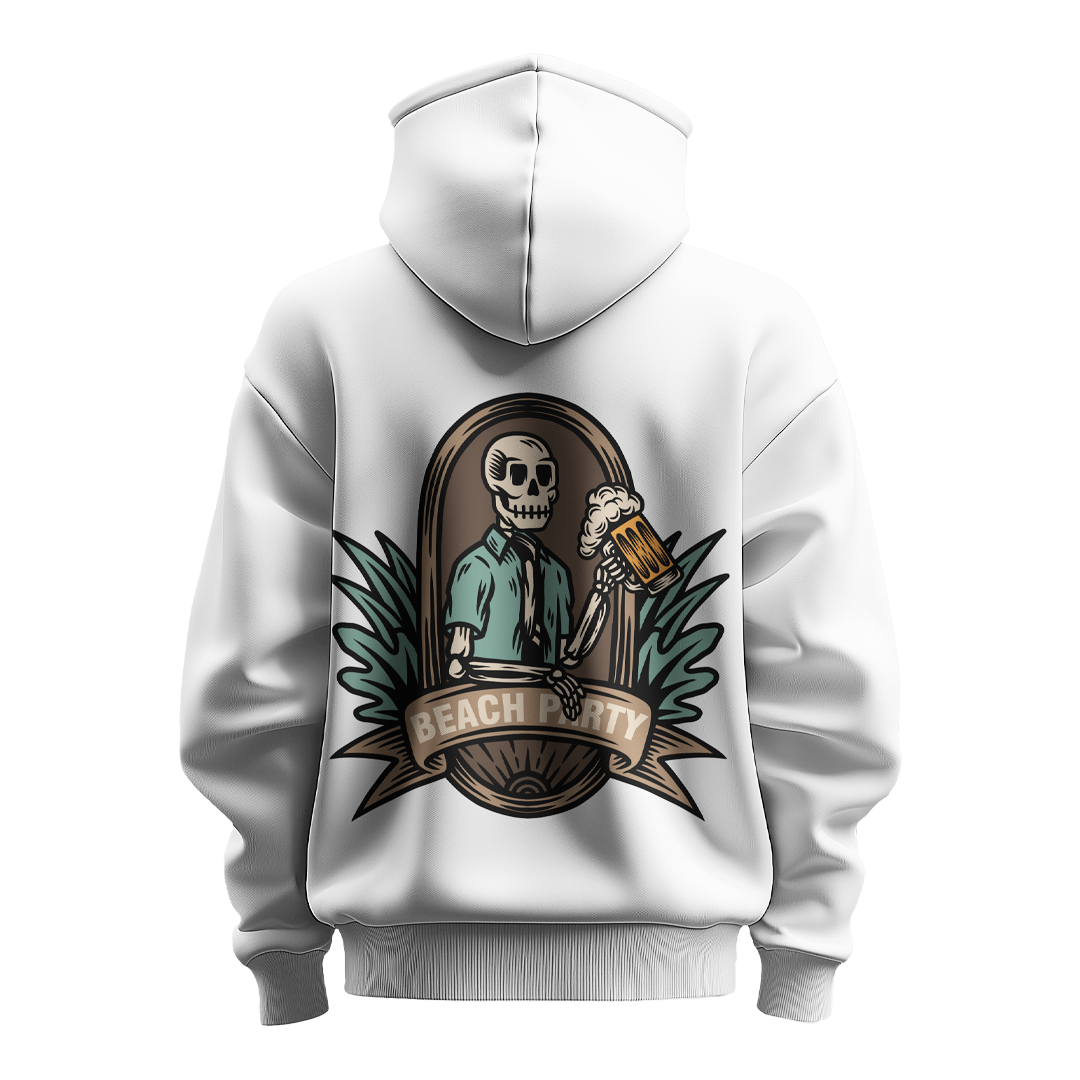 BULL  CLOTHING Premium Unique Skeleton Beach Party Graphic Hoodie | 60% Cotton, 40% Polyester Blend | 280 GSM Fleece for Ultimate Comfort & Durability