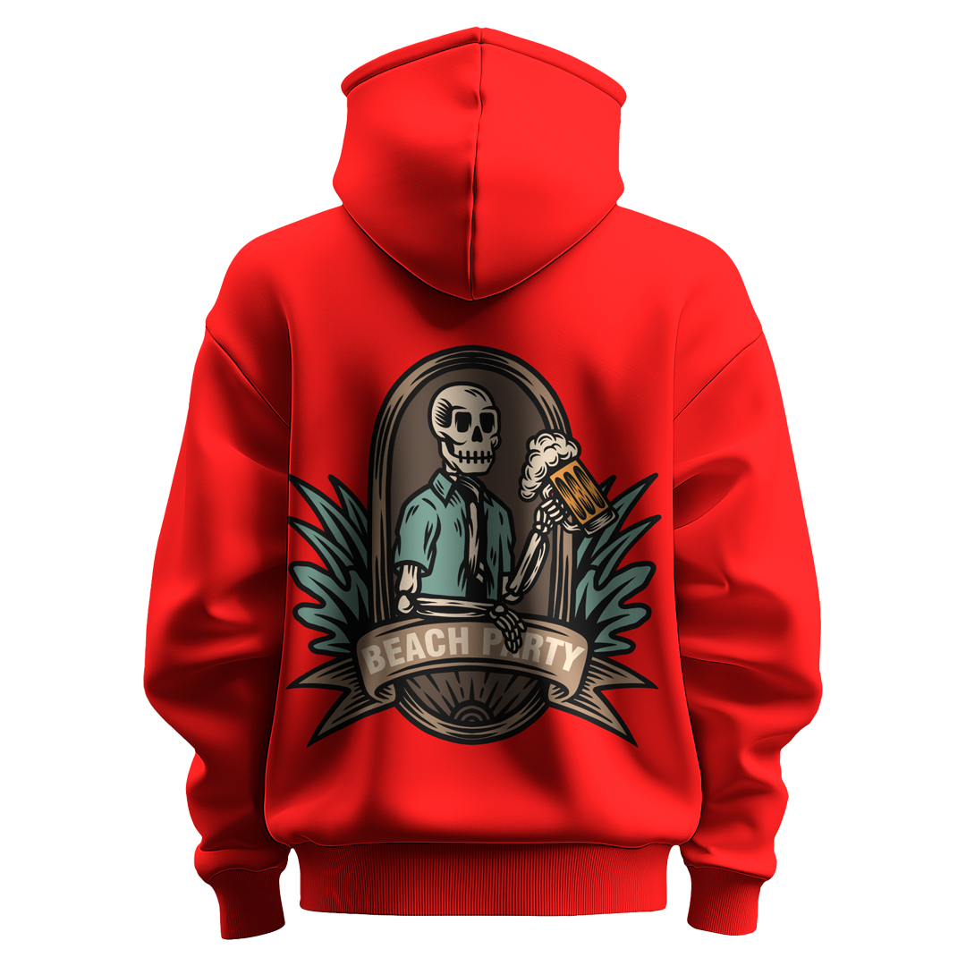 BULL  CLOTHING Premium Unique Skeleton Beach Party Graphic Hoodie | 60% Cotton, 40% Polyester Blend | 280 GSM Fleece for Ultimate Comfort & Durability