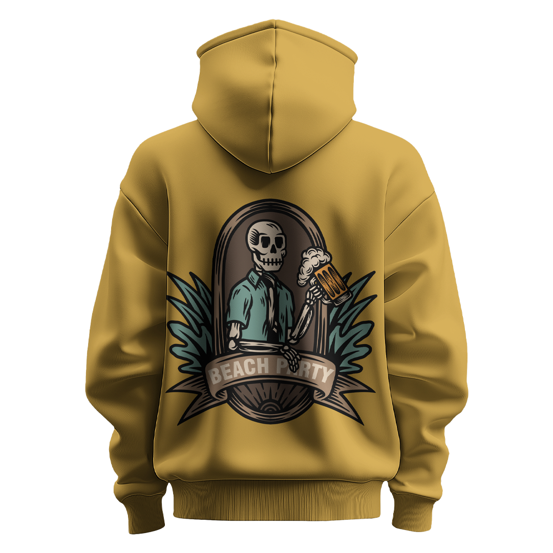 BULL  CLOTHING Premium Unique Skeleton Beach Party Graphic Hoodie | 60% Cotton, 40% Polyester Blend | 280 GSM Fleece for Ultimate Comfort & Durability