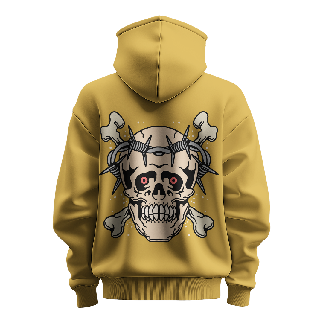 BULL CLOTHING Men's Skull Face Hoodie | Bold Skull Design with Barbed Wire | 60% Cotton, 40% Polyester Blend | Premium 280 GSM Fleece for Ultimate Comfort and Style