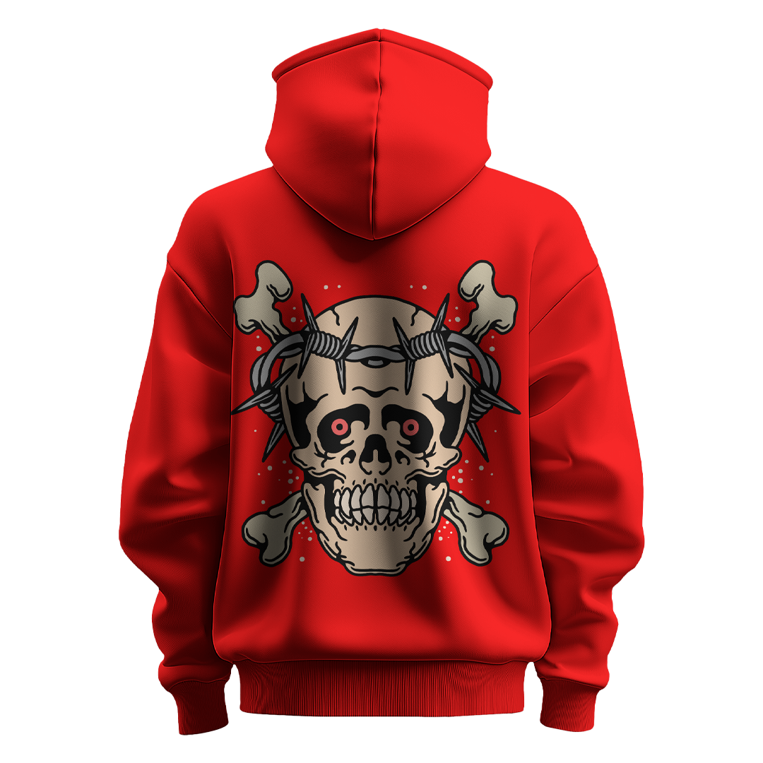 BULL CLOTHING Men's Skull Face Hoodie | Bold Skull Design with Barbed Wire | 60% Cotton, 40% Polyester Blend | Premium 280 GSM Fleece for Ultimate Comfort and Style