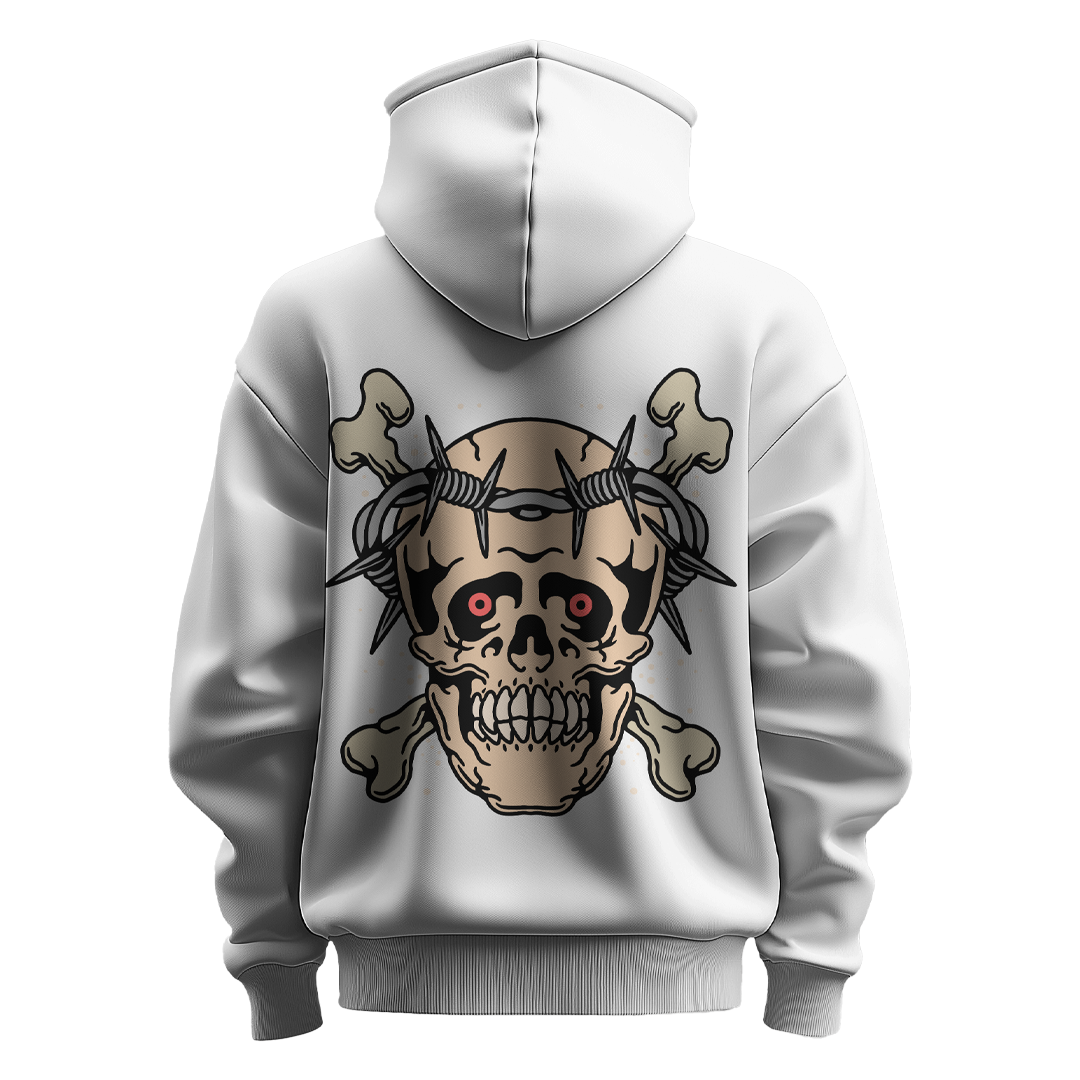 BULL CLOTHING Men's Skull Face Hoodie | Bold Skull Design with Barbed Wire | 60% Cotton, 40% Polyester Blend | Premium 280 GSM Fleece for Ultimate Comfort and Style