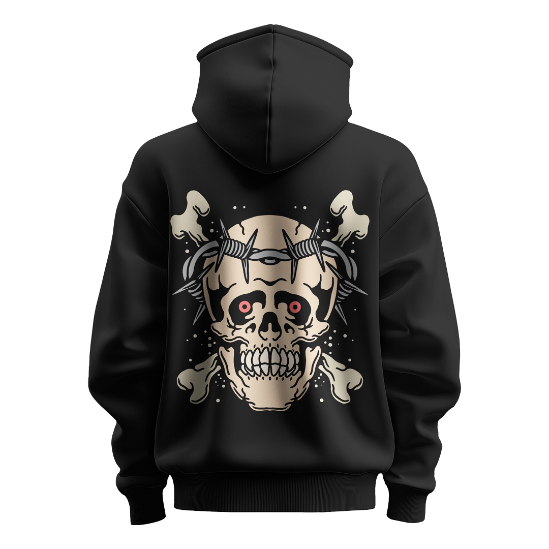 BULL CLOTHING Men's Skull Face Hoodie | Bold Skull Design with Barbed Wire | 60% Cotton, 40% Polyester Blend | Premium 280 GSM Fleece for Ultimate Comfort and Style