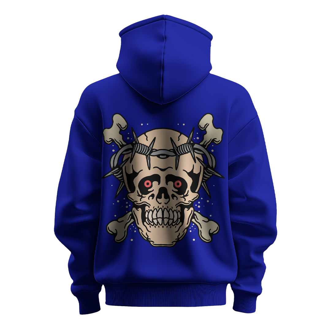BULL CLOTHING Men's Skull Face Hoodie | Bold Skull Design with Barbed Wire | 60% Cotton, 40% Polyester Blend | Premium 280 GSM Fleece for Ultimate Comfort and Style