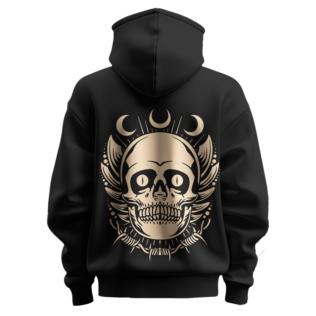 BULL CLOTHING Premium Skull and Crescent Moon Graphic Hoodie | 60% Cotton, 40% Polyester Blend | 280 GSM for Ultimate Comfort, Durability, and Style