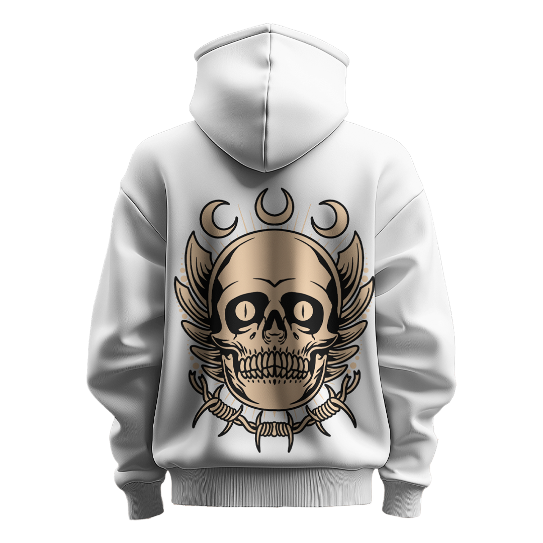 BULL CLOTHING Premium Skull and Crescent Moon Graphic Hoodie | 60% Cotton, 40% Polyester Blend | 280 GSM for Ultimate Comfort, Durability, and Style