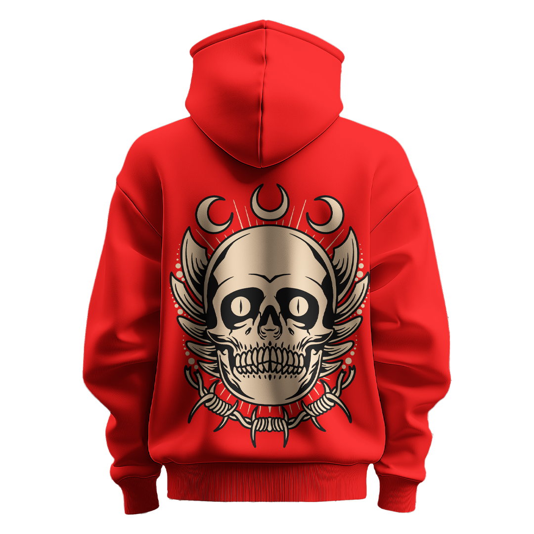 BULL CLOTHING Premium Skull and Crescent Moon Graphic Hoodie | 60% Cotton, 40% Polyester Blend | 280 GSM for Ultimate Comfort, Durability, and Style