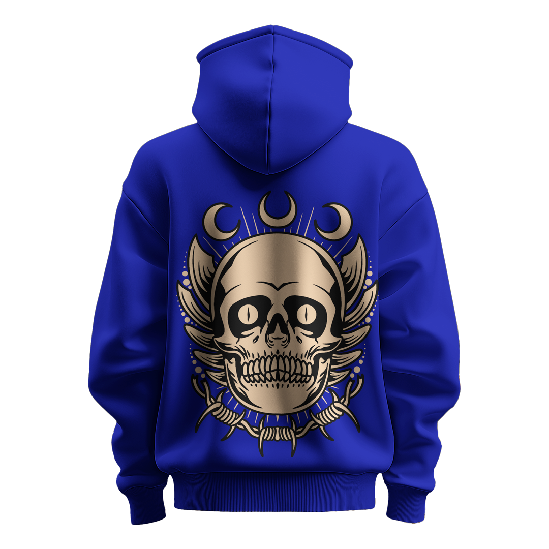 BULL CLOTHING Premium Skull and Crescent Moon Graphic Hoodie | 60% Cotton, 40% Polyester Blend | 280 GSM for Ultimate Comfort, Durability, and Style