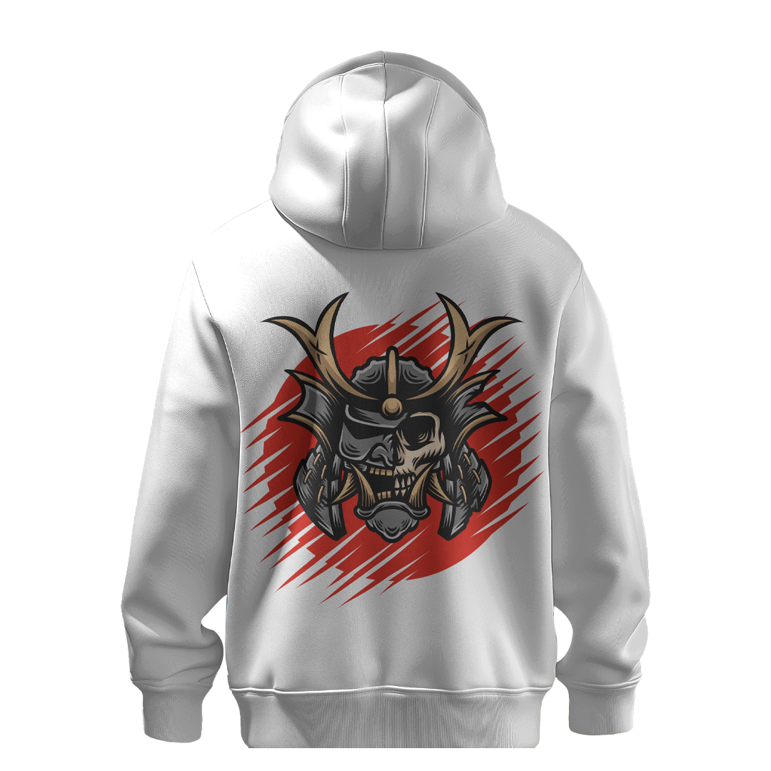 BULL CLOTHING Mens Skull Samurai Helmet Graphic Hoodie - 60% Cotton 40% Poly | 280 GSM Fleece Pullover Sweatshirt for Streetwear and Casual Style