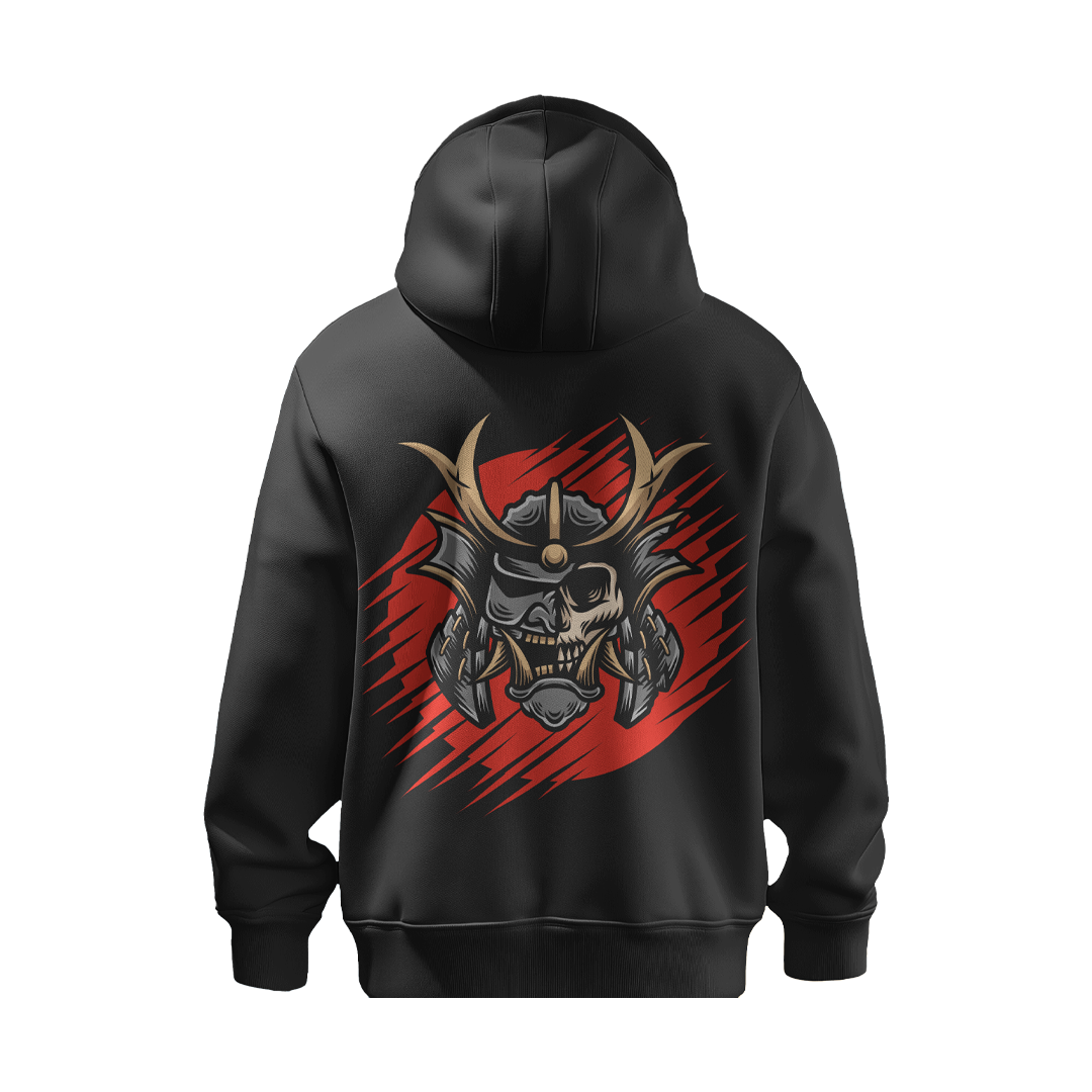 BULL CLOTHING Mens Skull Samurai Helmet Graphic Hoodie - 60% Cotton 40% Poly | 280 GSM Fleece Pullover Sweatshirt for Streetwear and Casual Style