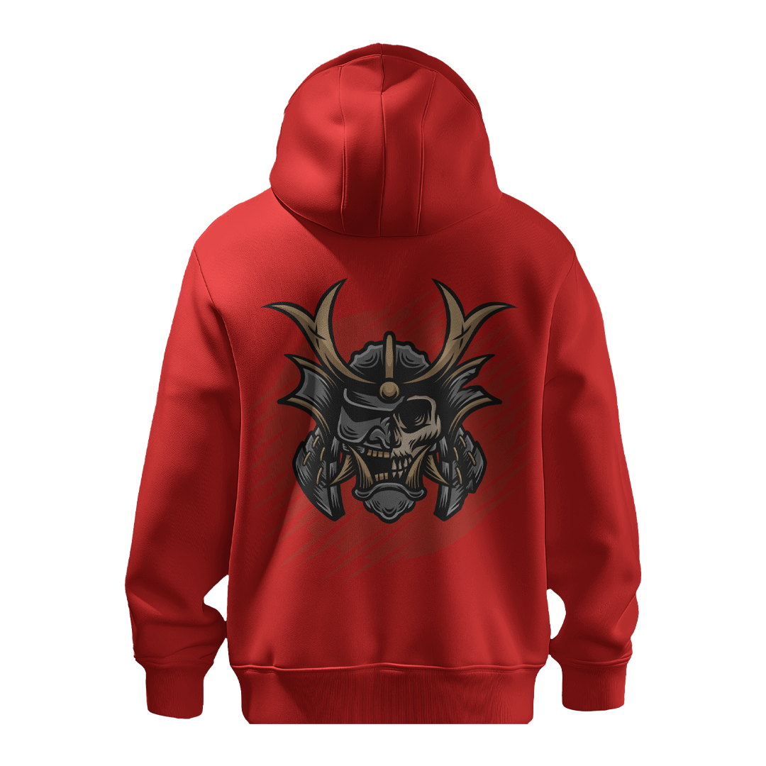 BULL CLOTHING Mens Skull Samurai Helmet Graphic Hoodie - 60% Cotton 40% Poly | 280 GSM Fleece Pullover Sweatshirt for Streetwear and Casual Style