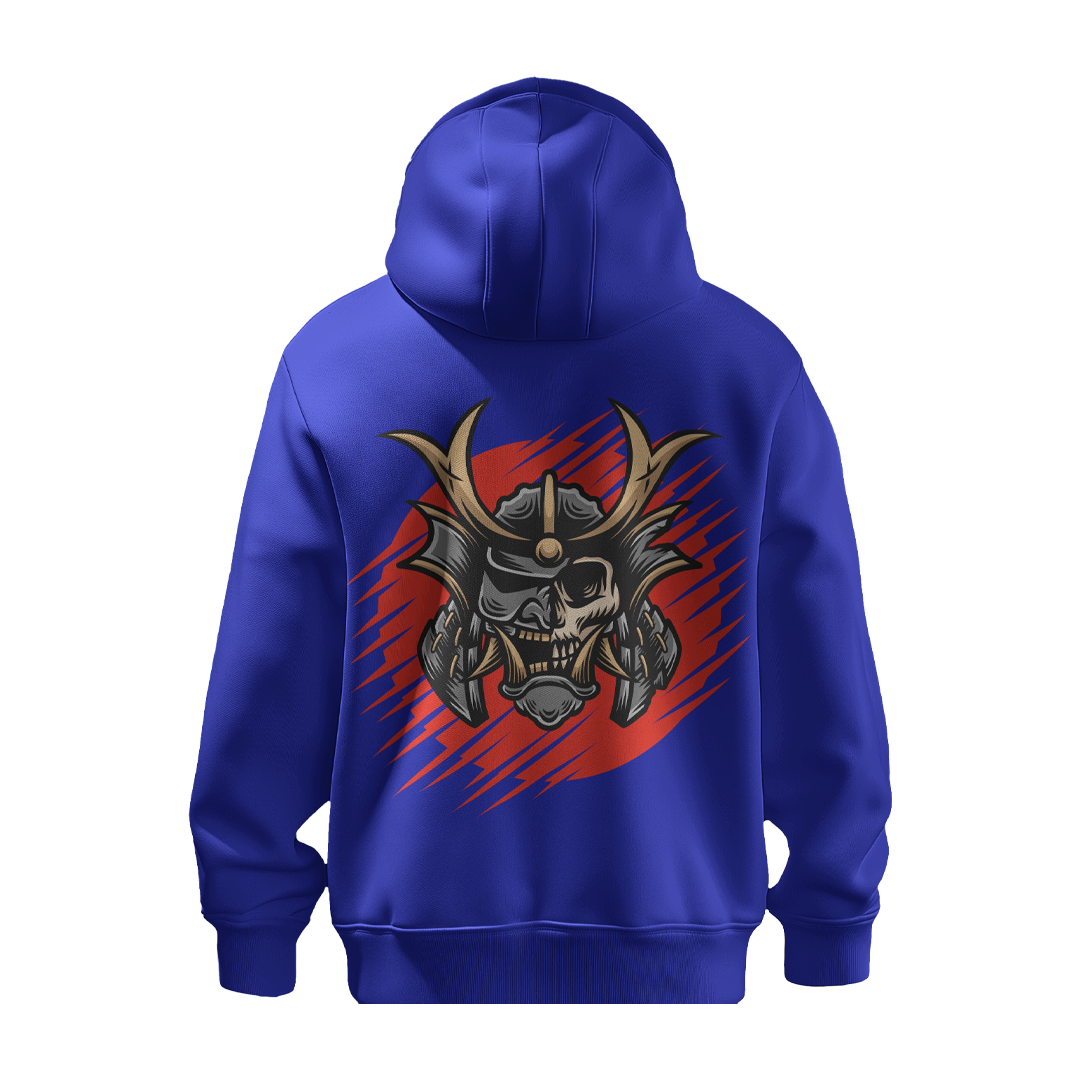 BULL CLOTHING Mens Skull Samurai Helmet Graphic Hoodie - 60% Cotton 40% Poly | 280 GSM Fleece Pullover Sweatshirt for Streetwear and Casual Style