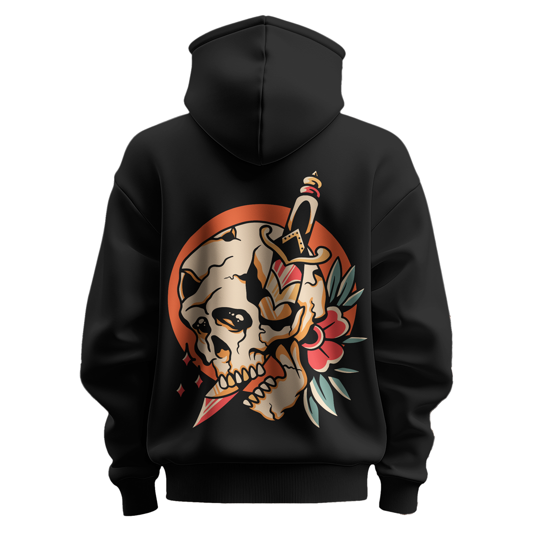 BULL CLOTHING Skull and Dagger Graphic Hoodie | Crafted from a Comfortable 60% Cotton, 40% Polyester Blend | 280 GSM for Superior Softness, Durability, and Style