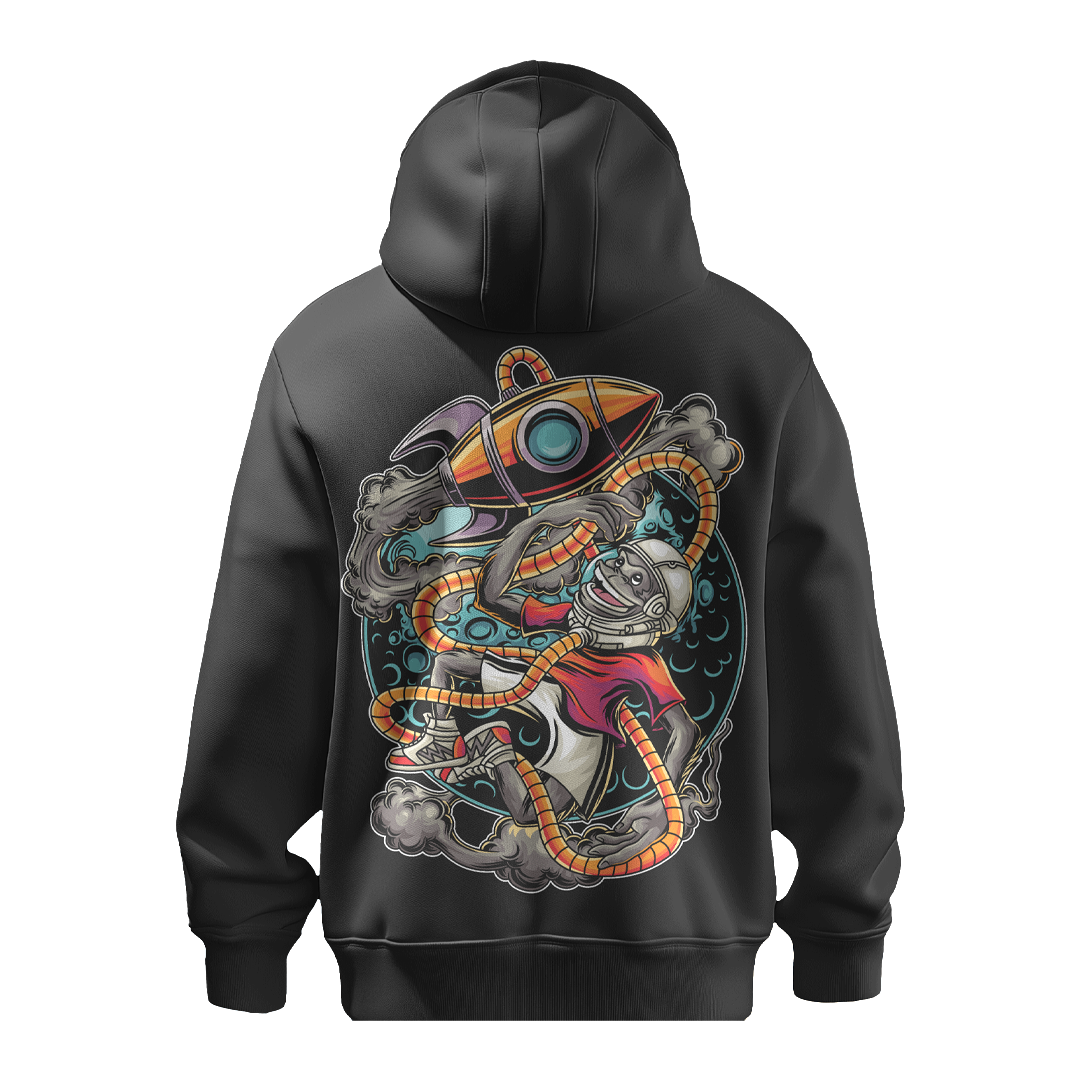 BULL CLOTHING Mens Space Monkey Graphic Hoodie - 60% Cotton 40% Poly | 280 GSM Fleece Pullover Sweatshirt - Trendy Casual Streetwear