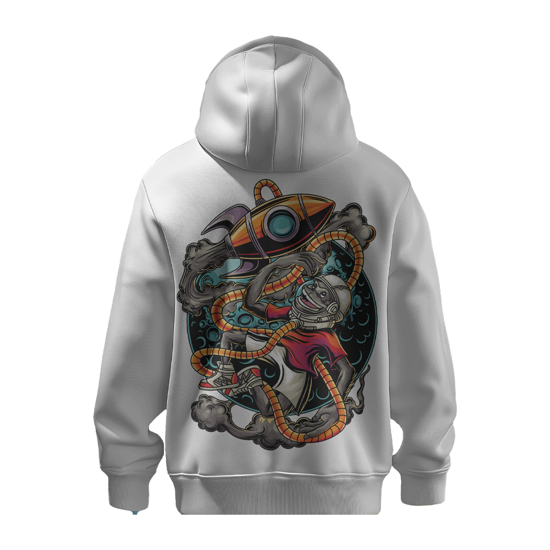 BULL CLOTHING Mens Space Monkey Graphic Hoodie - 60% Cotton 40% Poly | 280 GSM Fleece Pullover Sweatshirt - Trendy Casual Streetwear