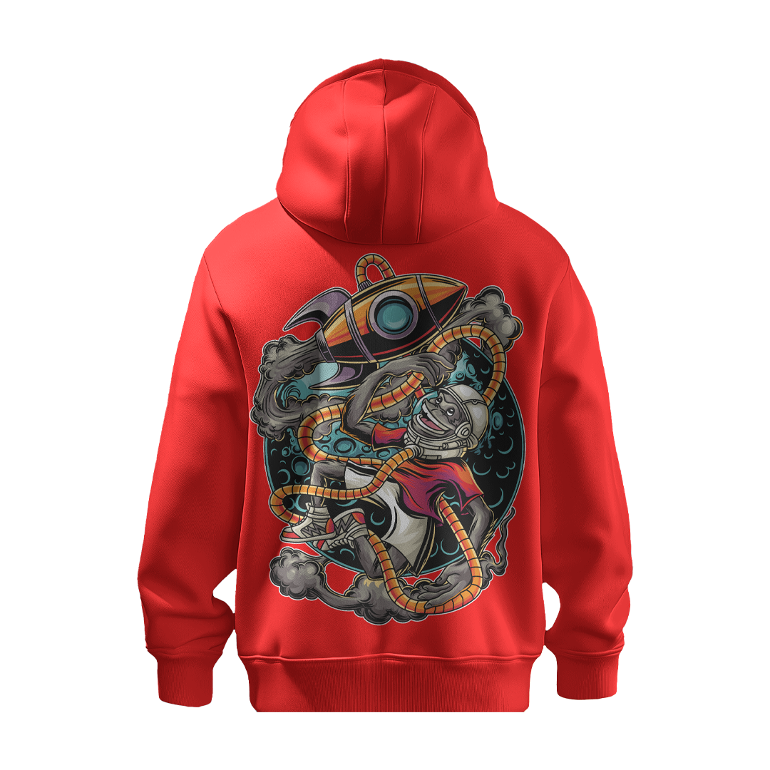 BULL CLOTHING Mens Space Monkey Graphic Hoodie - 60% Cotton 40% Poly | 280 GSM Fleece Pullover Sweatshirt - Trendy Casual Streetwear