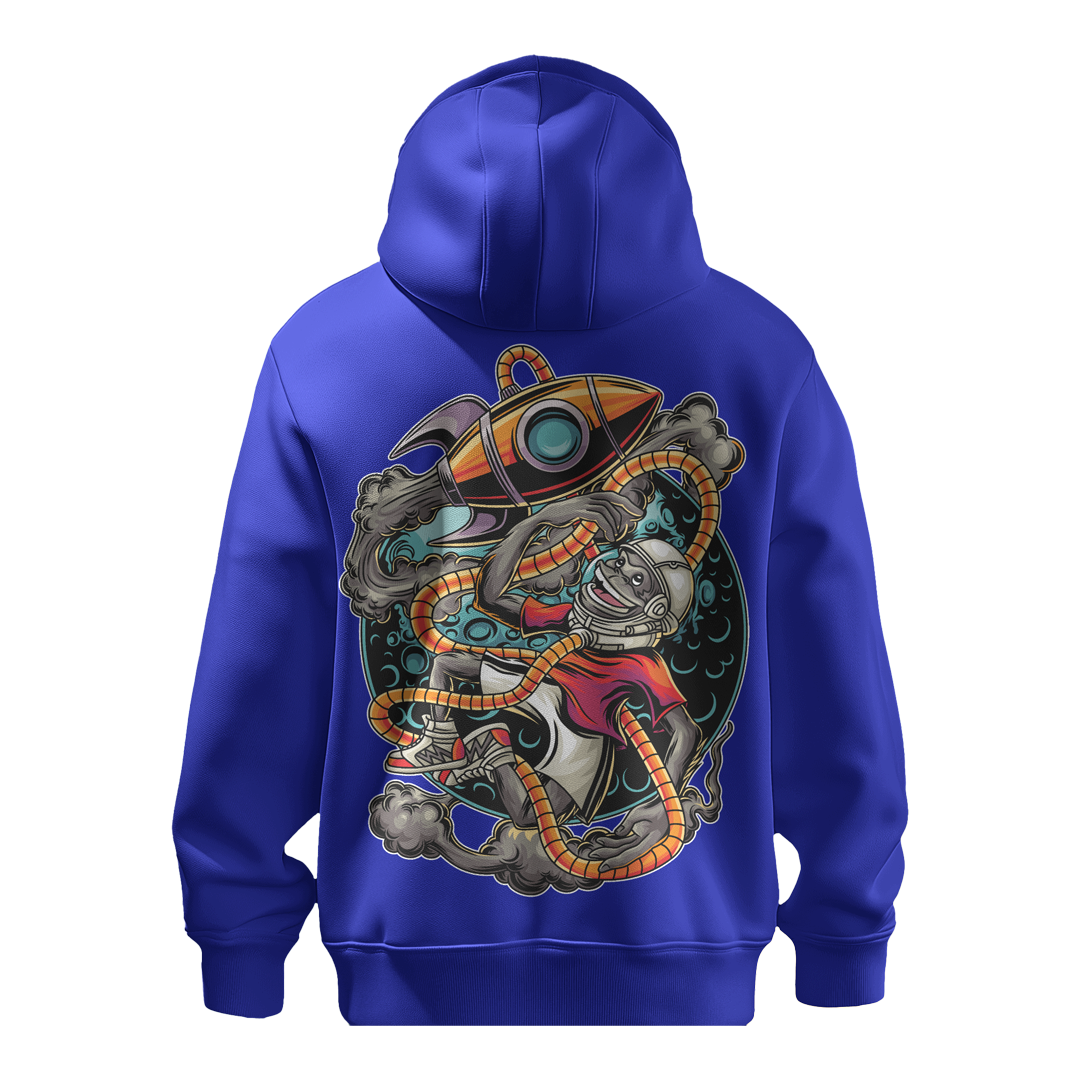 BULL CLOTHING Mens Space Monkey Graphic Hoodie - 60% Cotton 40% Poly | 280 GSM Fleece Pullover Sweatshirt - Trendy Casual Streetwear