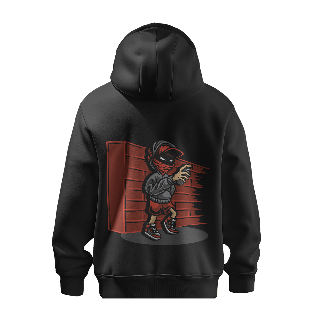 BULL CLOTHING Stylish Mens Hoodie with Urban Ninja Red & Black Painter Design, Comfortable Printed Hoodie for Cool Youth Look, Perfect for Casual Outings, Parties, and Streetwear
