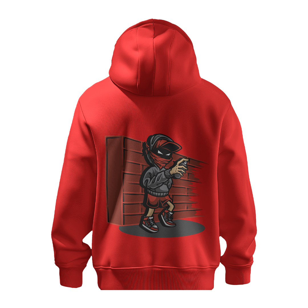 BULL CLOTHING Stylish Mens Hoodie with Urban Ninja Red & Black Painter Design, Comfortable Printed Hoodie for Cool Youth Look, Perfect for Casual Outings, Parties, and Streetwear