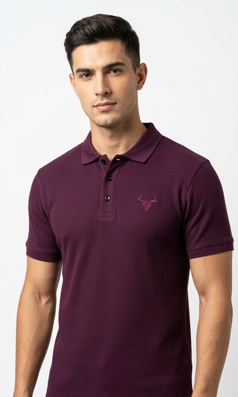 BULL CLOTHING Men's Waffel Knit Rich Textured Polo T-Shirt | Half Sleeve Regular Fit Casual Polo Tshirt