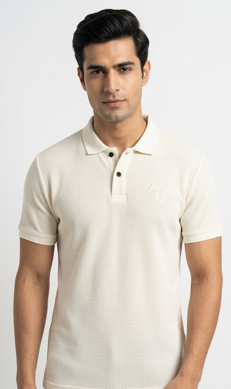 BULL CLOTHING Men's Waffel Knit Rich Textured Polo T-Shirt | Half Sleeve Regular Fit Casual Polo Tshirt