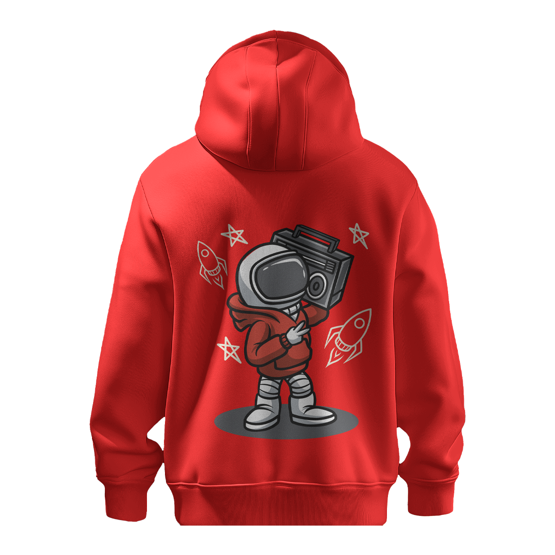 BULL CLOTHING Stylish Retro Astronaut Graphic Mustard Yellow Hoodie Featuring Cool Boombox Design - Comfortable Casual Pullover for Streetwear and Everyday Wear