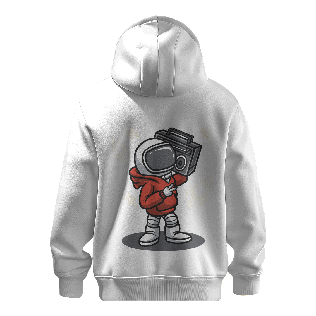 BULL CLOTHING Stylish Retro Astronaut Graphic Mustard Yellow Hoodie Featuring Cool Boombox Design - Comfortable Casual Pullover for Streetwear and Everyday Wear