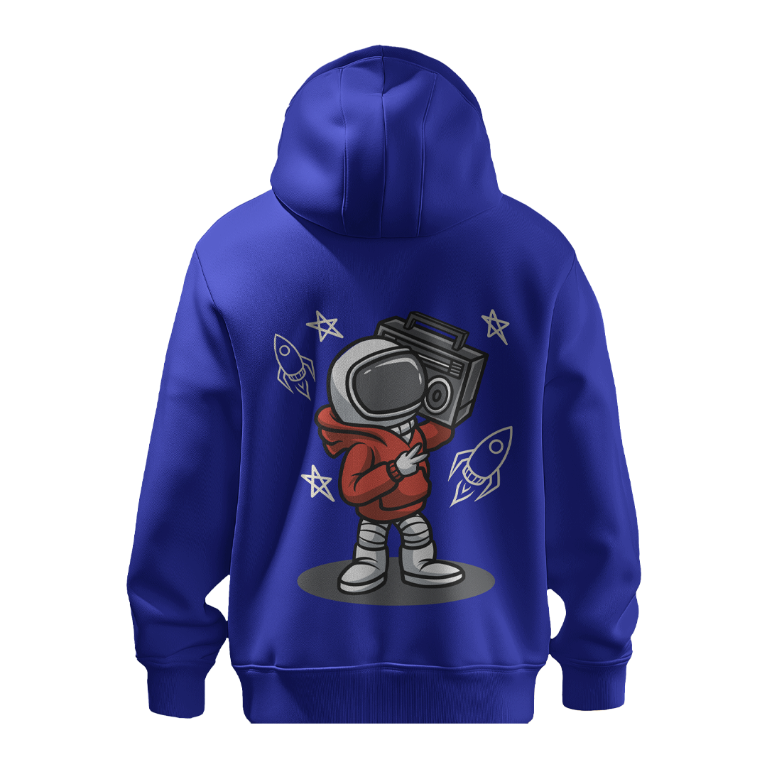 BULL CLOTHING Stylish Retro Astronaut Graphic Mustard Yellow Hoodie Featuring Cool Boombox Design - Comfortable Casual Pullover for Streetwear and Everyday Wear
